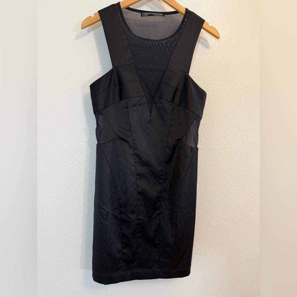 Allsaints Dress Womens 8 Black Mini Mesh Cutout Party Event Classic